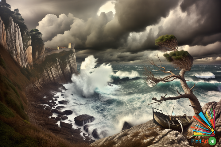 Tempest's Embrace: Nature's Fury and Resilience Amidst a Stormy Coastal Landscape