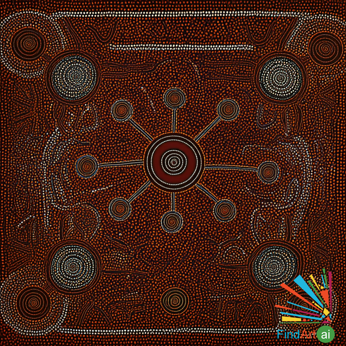 Aboriginal Dot Paintings with Connection to Ancestors Theme