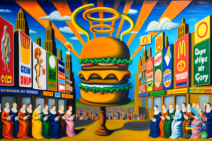 Fast Food Renaissance: Pop Art Masterpiece Fusing History & Modern Consumerism