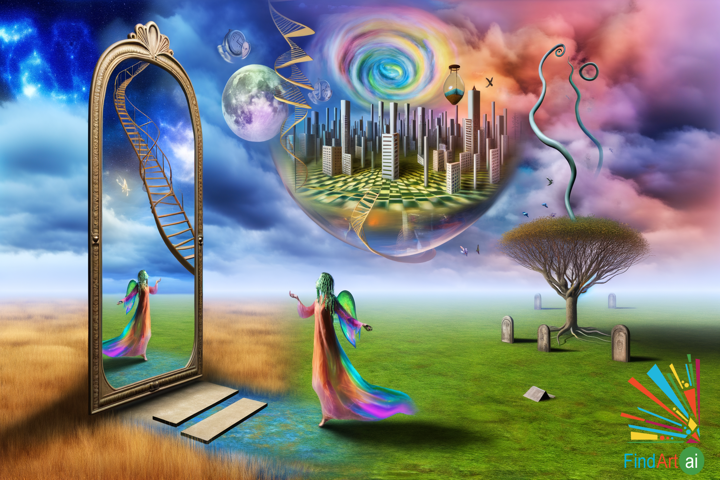 Traveler in Iridescent Robes Discovers a Surreal City Where Skyscrapers Dance and Streets Soar
