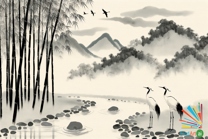 Whispers of Tranquil Unity: Harmony with Nature in Serene Chinese Ink Painting