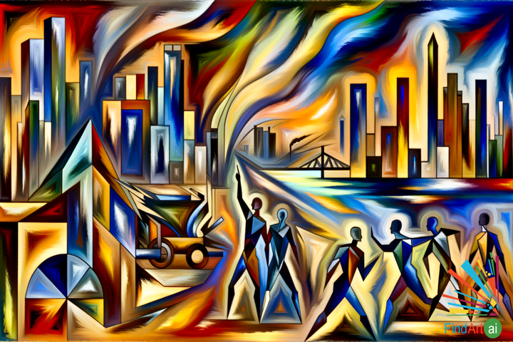 Futurist Painting: Revolution and Transformation in a Vibrant, Angular Cityscape