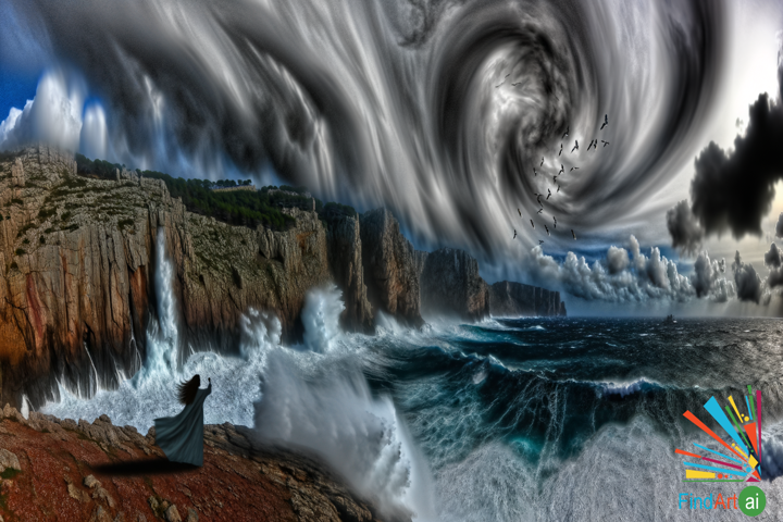 The Tempest's Embrace: A Romantic Seascape of Nature's Power and Human Vulnerability