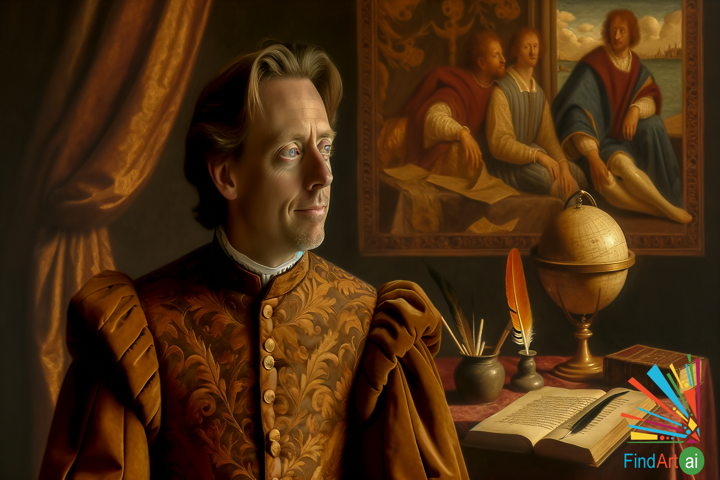 Renaissance Scholar: A Portrait of Humanist Ideals in a Richly Adorned Study