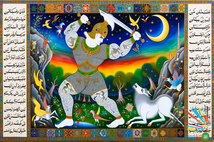 Rostam's Victory: A Persian Miniature of Heroism Against the White Demon
