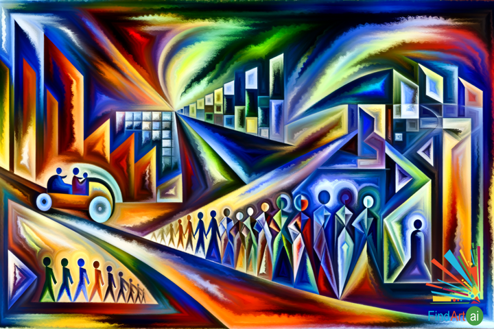 Dynamic Revolution: A Futurist Tableau of Workers, Thinkers & Artists in Vibrant Motion