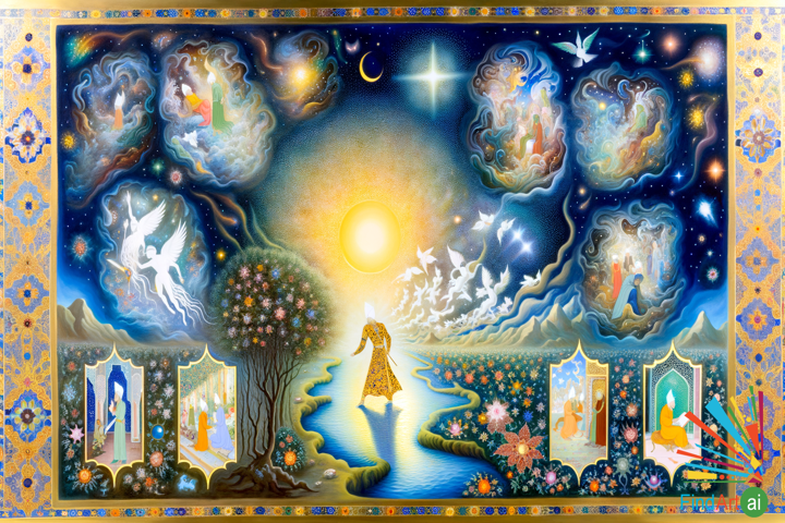 Epic Hero's Journey: A Persian Miniature in the Enchanted Celestial Garden