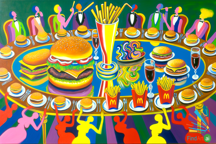 Pop Art Fusion: Luxury Meets Fast Food in a Bold, Reflective Feast