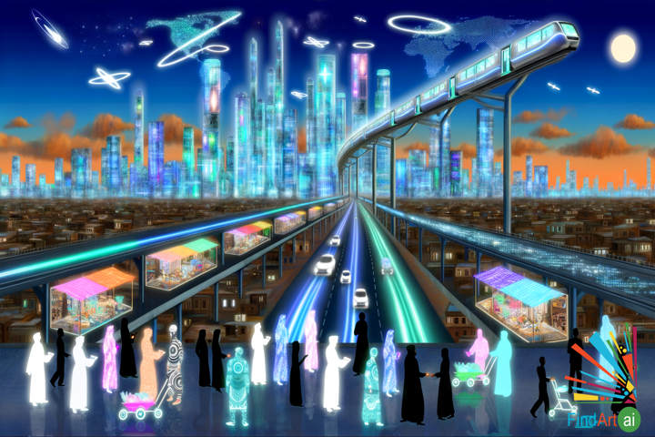 Futuristic Urban Landscape: Neon Skyscrapers, Autonomous Transport, and Hyper-Connectivity
