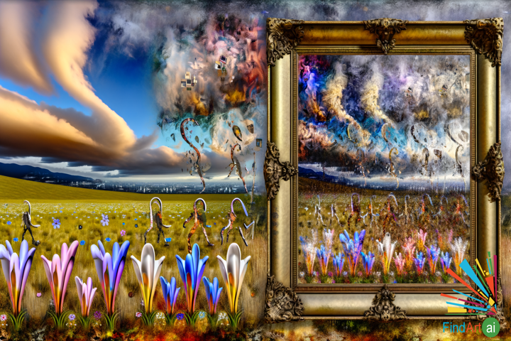 Dual Realities: An Ancient Mirror Reflects Vibrant Life and Monochrome Shadows Under Twilight