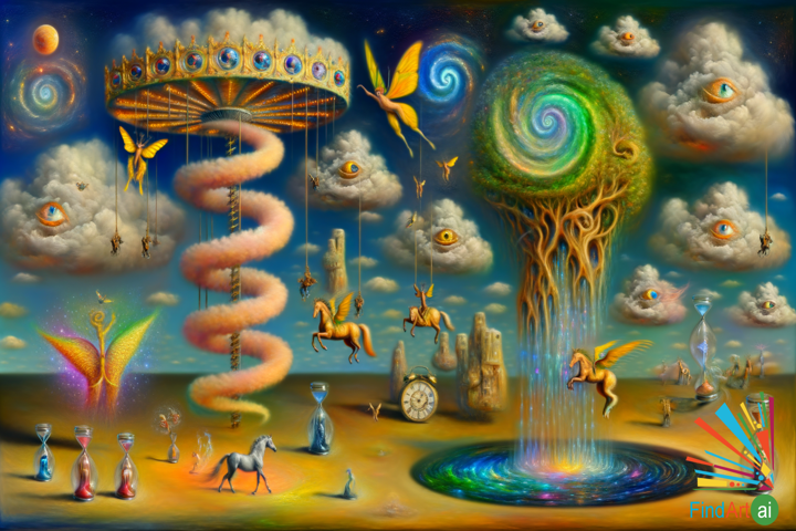 Surreal Fantasy: A Floating Carousel of Imagination in an Endless Sky