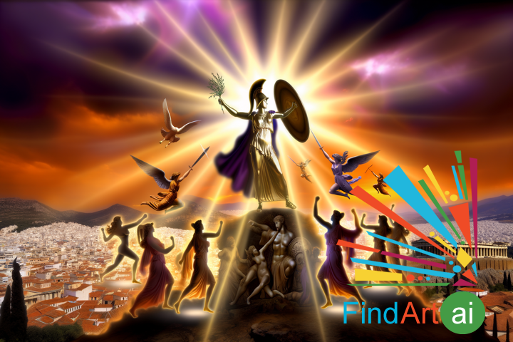Athena's Majestic Victory: A Masterpiece of Light, Shadow, and Ancient Glory