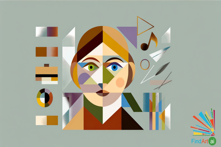 Cubist Portrait of a Young Woman: Fragmented Features and Multicolored Eyes in a Minimalist Space