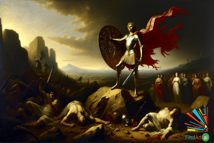 Heroic Valor: A Lone Warrior's Defiant Stand in Neoclassical Artistry