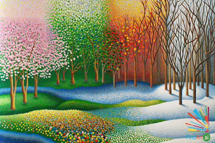 Whispering Transitions: A Pointillist Journey Through Nature's Seasonal Changes