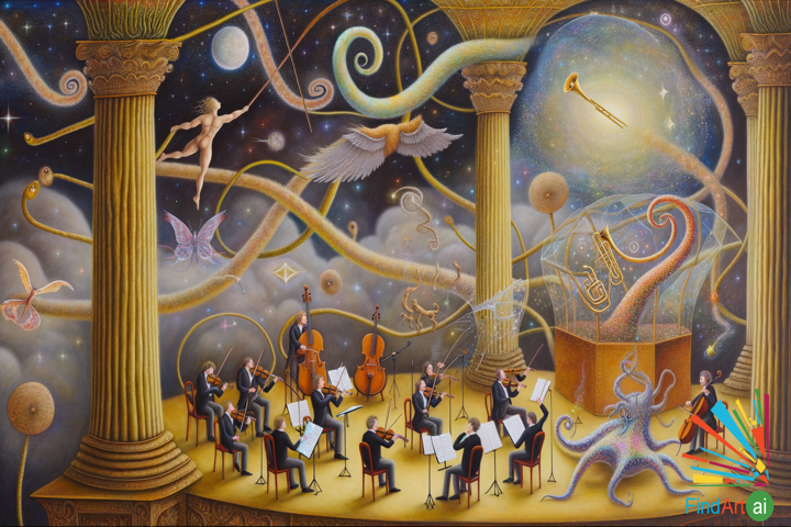 Fantastical Orchestra: Mythical Creatures Perform in a Cloud-Suspended Concert Hall