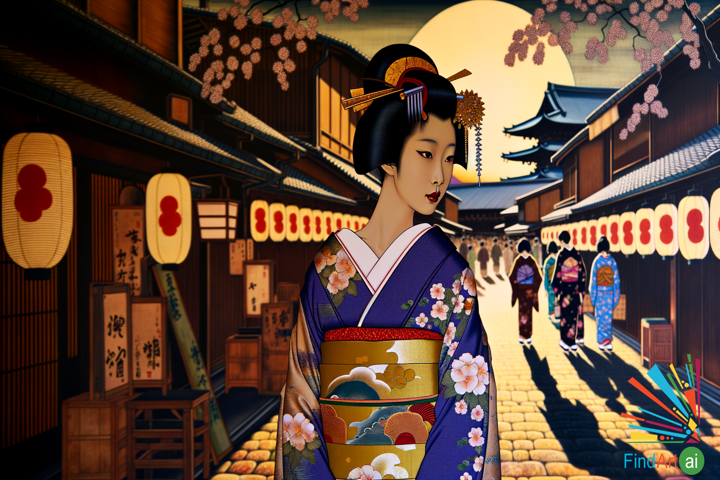 Whispers of Elegance: Edo Enchantress in Sunset-Hued Street Scene Ukiyo-e Painting