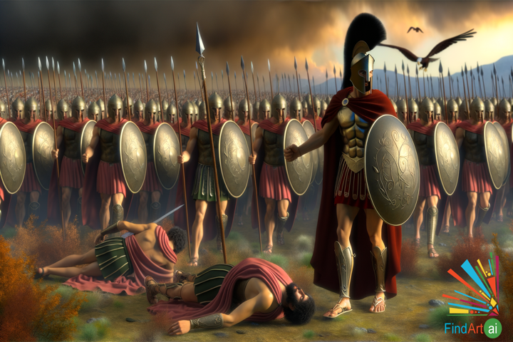 The Valor of Leonidas": Heroic Stand of Sparta's King at Thermopylae in Neoclassical Style