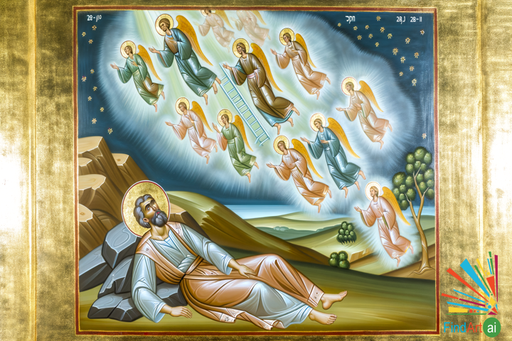 Orthodox Icon 'The Ladder of Jacob': Jacob's Dream with Celestial Ladder and Divine Blessing