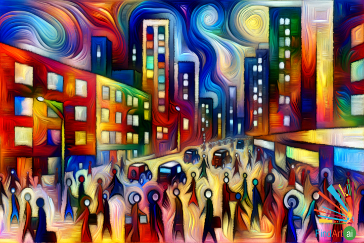Expressionist Painting: A City’s Frenetic Energy in Bold Colors and Swirling Forms