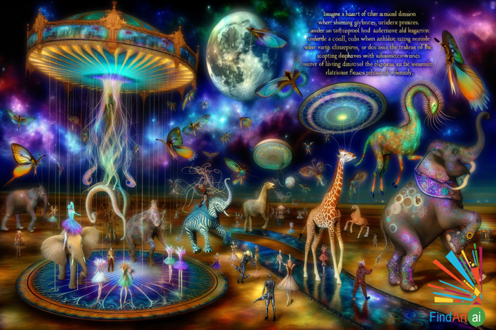 Fantastical Circus: Ethereal Performers & Clockwork Birds Under a Kaleidoscope Sky