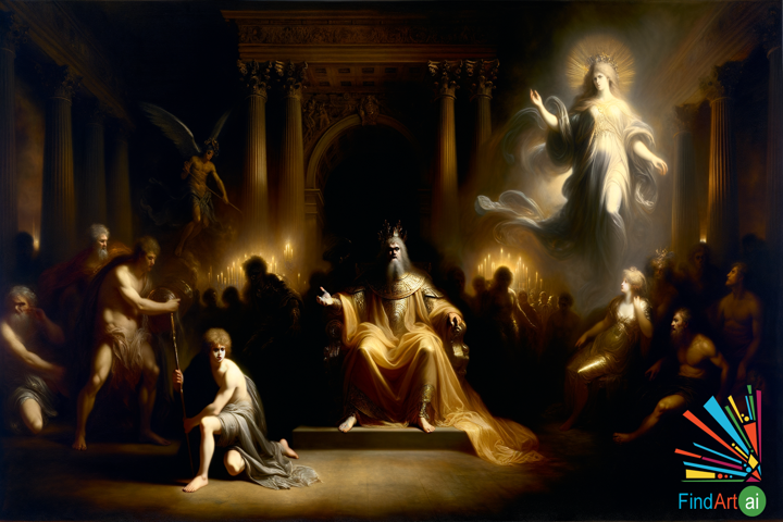 Baroque Masterpiece: "The Divine Judgment" - Zeus, Athena, and Hades in Celestial Court Scene