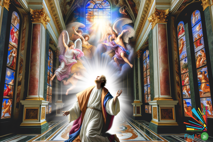 Baroque Masterpiece: Celestial Vision in a Lavish Cathedral with Angels and Radiant Light