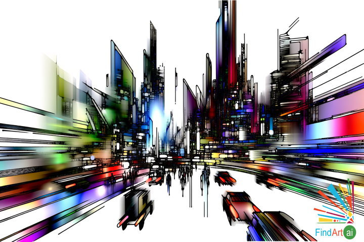 Futuristic Cityscape: Blurred Motion, Neon Lights, and Twisting Skyscrapers