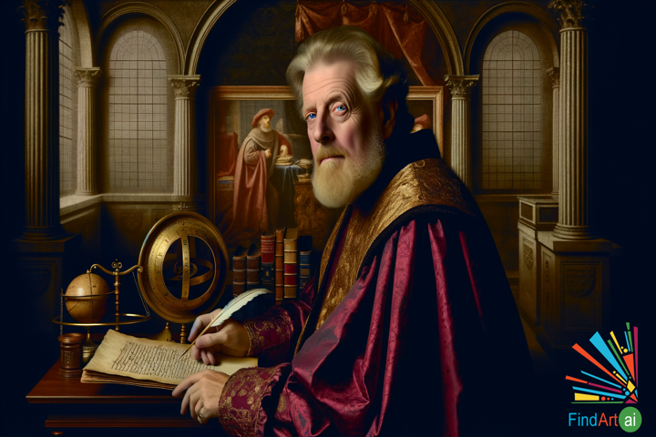 Renaissance Portraiture: An Elderly Scholar in a Luxurious Study Illuminated by Soft Light