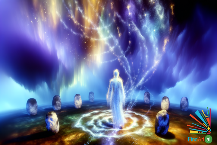 Enchanted Realm: Where Ethereal Landscapes and Cosmic Reflections Unite in Tranquility