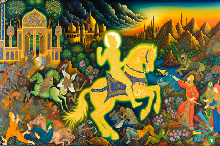 Rostam's Epic Quest: A Persian Miniature of Heroism and Mythical Adventure