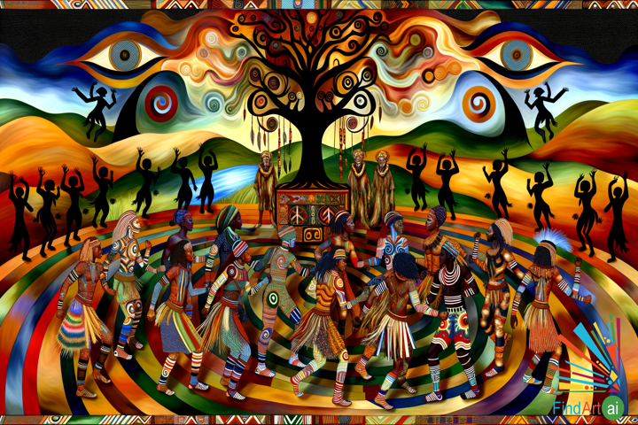 Echoes of Ancestral Rhythms: Vibrant Dance of Elements & Unity in African Tribal Art