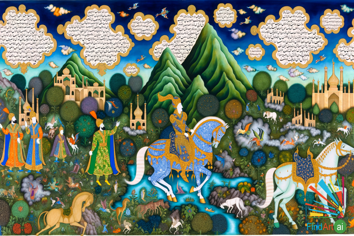 Explore Persian Epics: Rostam & Rakhsh in a Captivating Miniature Painting of Shahnameh