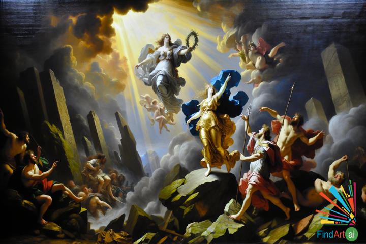 Athena Victorious: Baroque Masterpiece of Wisdom and War on Ethereal Mountaintop
