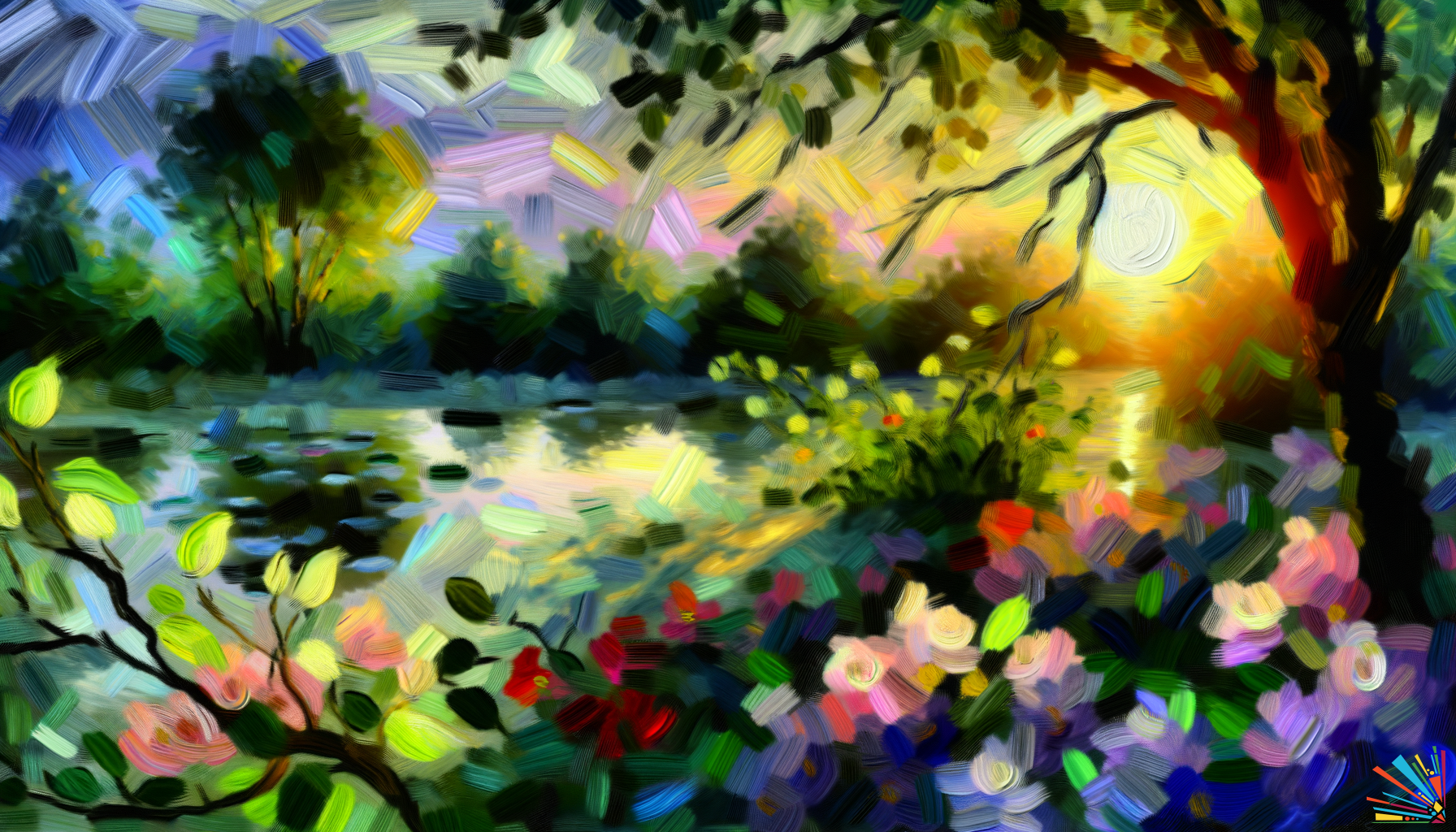"Whispering Dawn: Tranquil Morning in a Blooming Garden, Impressionist Beauty Captured"