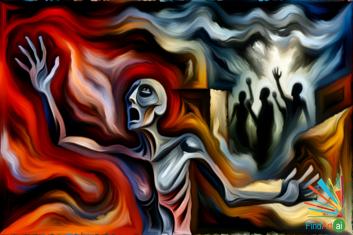 Expressionist Painting: Solitary Scream of Human Suffering in a Swirling Abstract Landscape