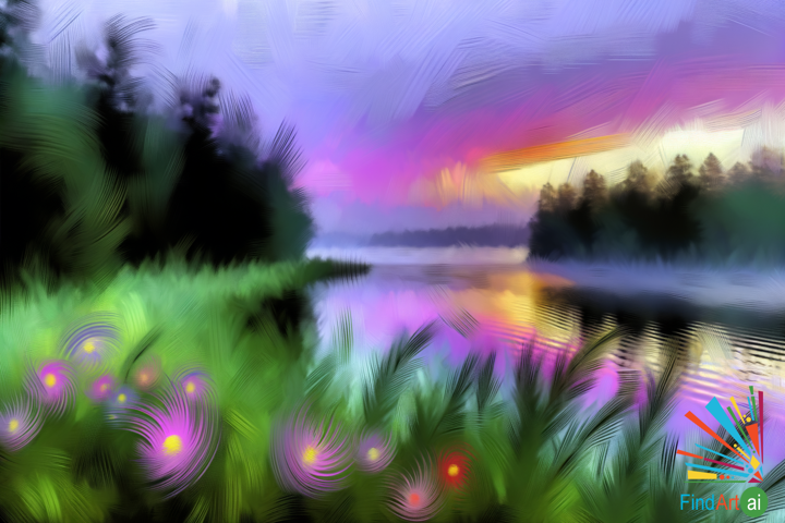 Whispers of Dawn: Tranquil Morning by the Lake with Dancing Light and Misty Reflections