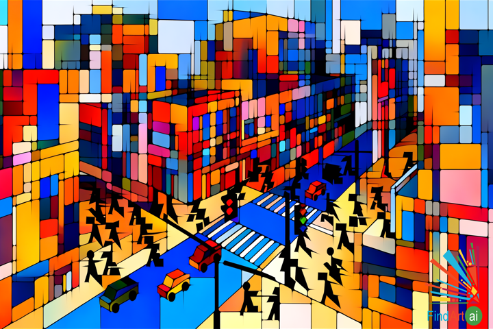 Urban Life Through Cubism: A Geometric Tapestry of City Chaos and Abstract Motion