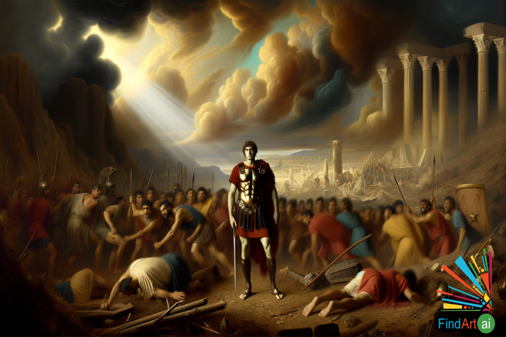 A Call to Valor: Heroic Soldier Leads Charge in Neoclassical Battle Scene
