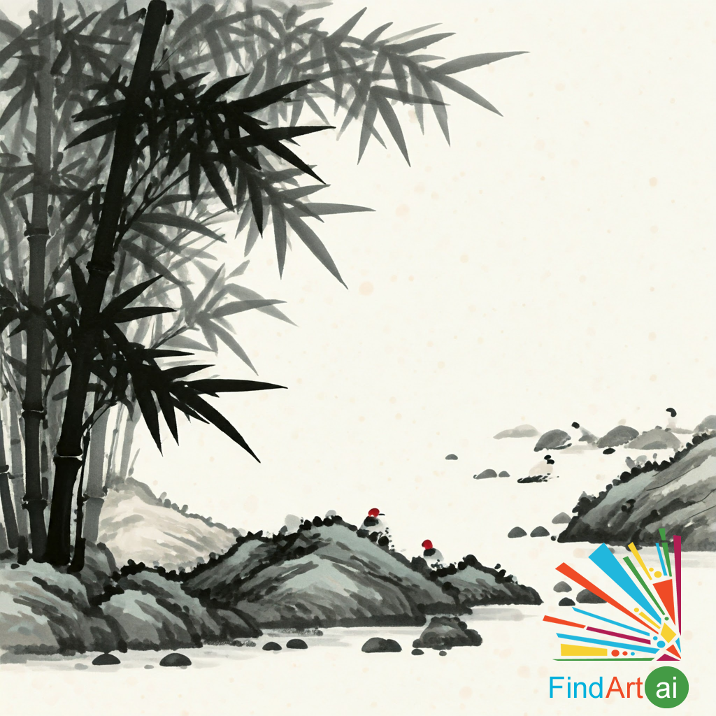 Chinese Ink Paintings with Harmony with Nature Theme