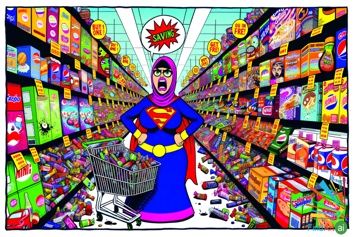 Consumer's Feast: A Comic Critique of Materialism in a Colorful Supermarket Adventure