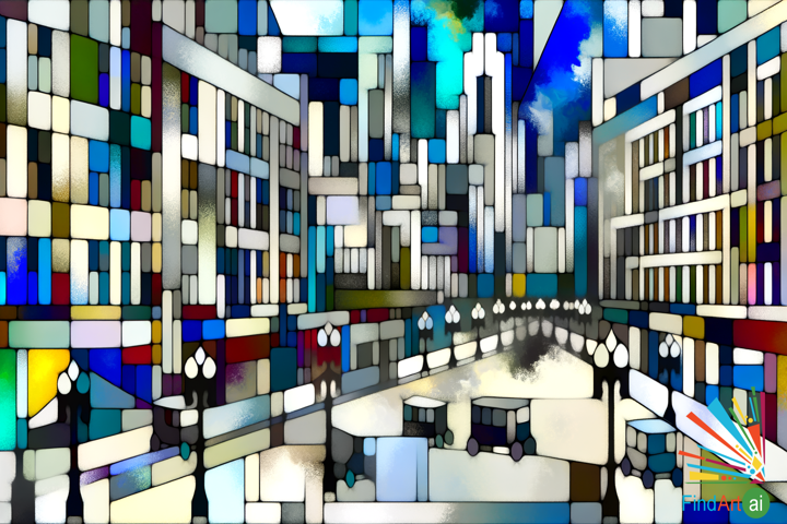 Urban Chaos: A Cubist Reimagining of City Life Through Geometric Shapes and Bold Colors