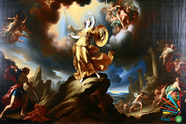 Baroque Splendor: Athena's Triumph Amidst Myths and Heroes in Radiant Glory