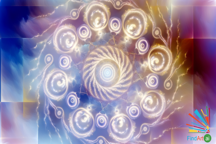 Ethereal Whispers: A Canvas of Spiritual Enlightenment in Blues, Purples, Gold, and Silver