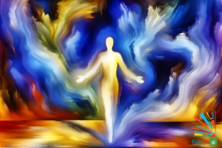 Expressionist Painting Merges Earthly and Celestial Realms in Vibrant Colors and Forms