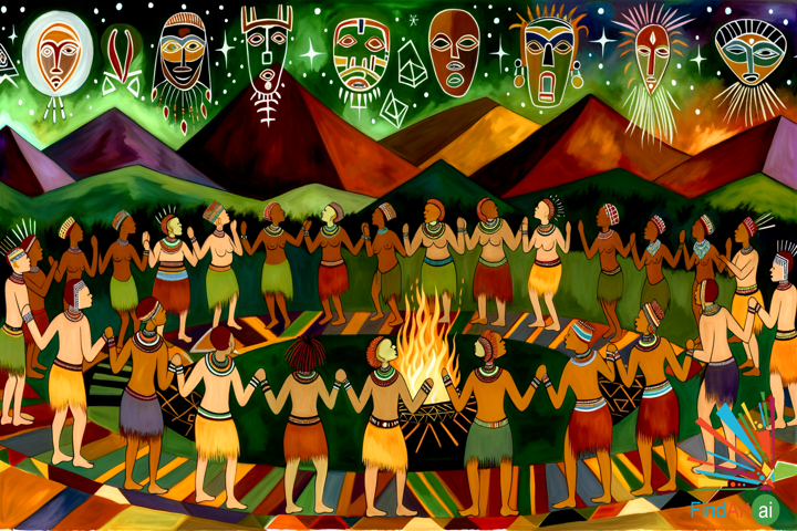 Eternal Dance: Vibrant African Ceremony Celebrates Ancestral Spirits Under Starlit Sky