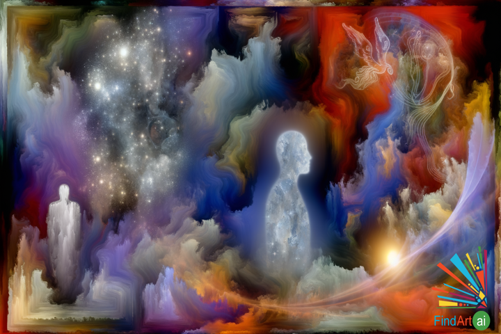 Celestial Serenity: A Luminous Figure in a Cosmic Dance of Colors and Enlightenment