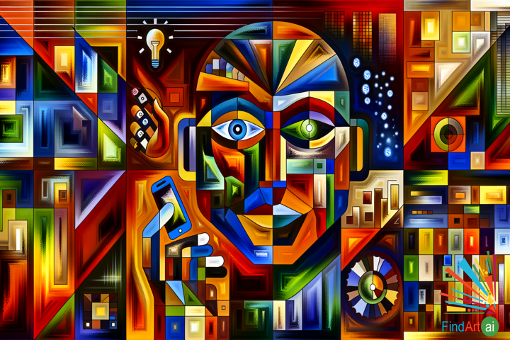 Modern Entrepreneur: A Cubist Portrait of Innovation, Ambition, and Digital Connectivity