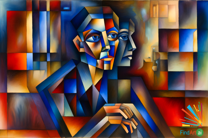 Geometric Contemplation: A Cubist Portrait Blending Abstraction with Vibrant Color and Depth