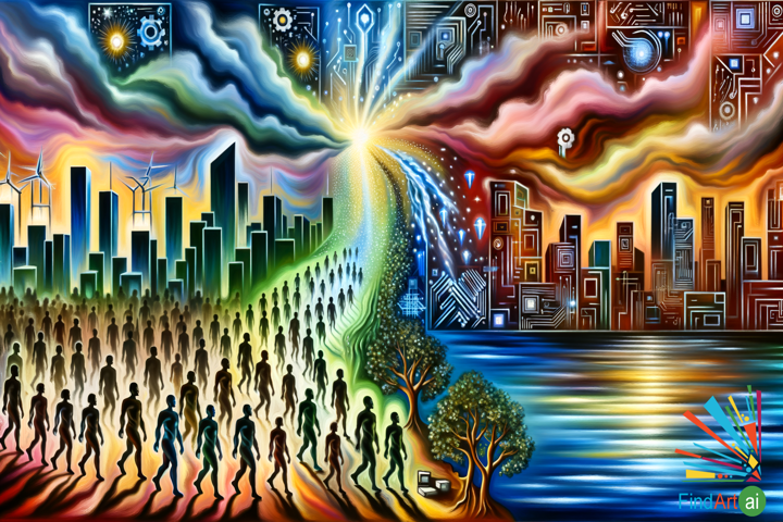 Futuristic Cityscape: A Vibrant Canvas of Revolution, Technology, and Nature's Harmony
